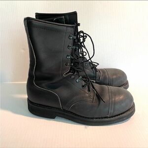 ADDISON SHOE COMPANY Black Leather Military Combat Boots Steel Toe Men’s size 9W